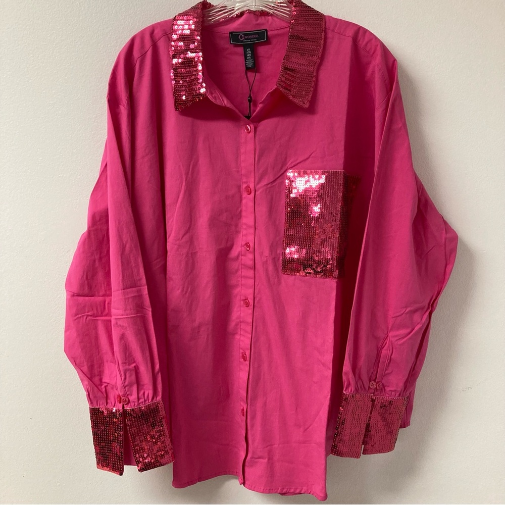 Christian Siriano Hot Pink Shirt W/Sequins-2X-NWT
